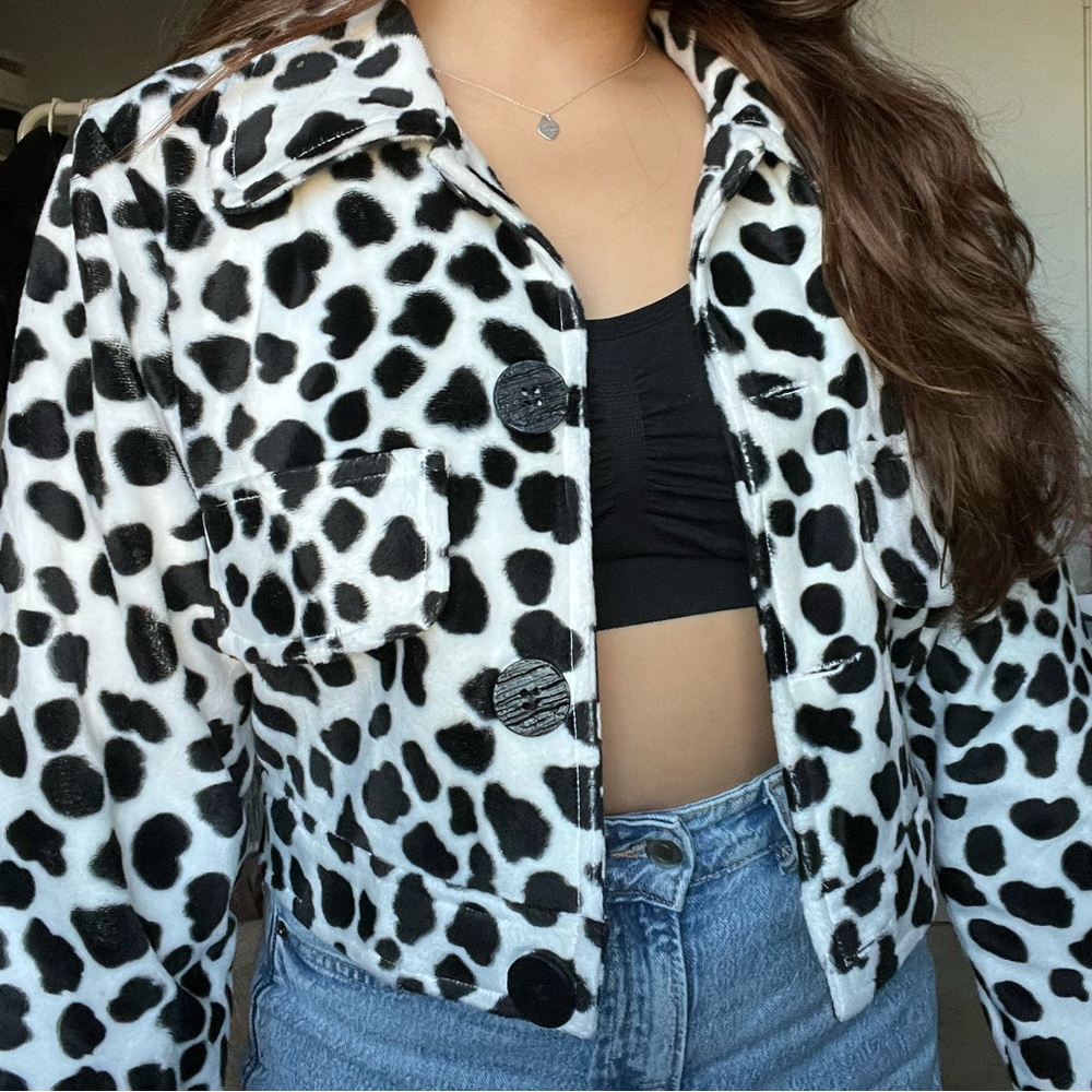 Vintage Cow Print Cropped Jacket